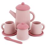 Silicone Tea Party Set, BPA Free Tea Set Toy Cute Toddler Tea Set Tea Party Bath Toy Set for Kids Pretend Play Tea Set for Little Girls Play Kitchen Accessories Gift for Kids (Pink)