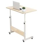 Trintion Height Adjustable Mobile Table 80 × 40 cm -(70-90) cm Standing Height Adjustable Laptop Desk Standing Portable Side Table Bed Table Sofa Table (White Maple)