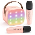 Mini Karaoke Machine for Kids Adults, Portable Bluetooth Speaker with 2 Wireless Microphones,Toys Birthday Gifts for Girls Ages 4, 5, 6, 7, 8,9,10,11,12+ Years Old Toddler Teens (Lightpink)