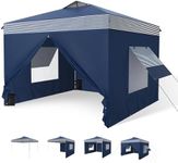 MFSTUDIO 10x10 Pop Up Canopy Tent with Removable Sidewalls, Outdoor Enclosed Instant Portable Shelter with Breathable Mesh Windows, One Person Setup, Blue Stripe