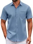 COOFANDY Lightweight Button Down Shirt Short Sleeve Work Shirts Stain Resistant Shirts for Men Slate Blue