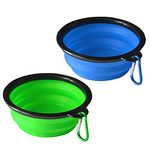 ARTISTRY Pack of 2 Collapsible Dog Bowl Portable Travel Dog Bowl for Small Pet Dog Cat Silicone Collapsable Dogs Drinking Bowl for Food Water Feeding with Metal Hook Foldable Dog Bowl(Blue/Green)