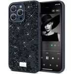 BEZ Case for iPhone 15 Pro Max Case Glitter, with Bling & Co. Series, Sparkle Diamond Crystal Bling Case Cover for iPhone 15 Pro Max, Jet Black