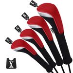 Andux 4pcs/Set Golf Wood Club Head Covers 460cc Driver with Long Neck Red