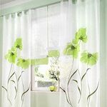 SIMPVALE 2 Panel Net Curtains Transparent Window Sheer Voile Comfort Elegant Floral Patterned Width 150cm for Bedroom Bathroom Kitchen (Width 150cm,Height 145cm,Green)