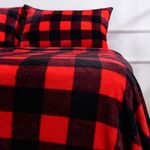 Micro Fleece Checkered Bed Sheet Set Full Size- Ultra-Soft Velvet Plush Bed Sheets with Deep Pockets,No Pilling,Cozy Warmth for All Season - 4 Piece Set (Full, Buffalo Plaid - Red/Black)