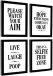 EXCELLO GLOBAL PRODUCTS Framed Wooden Bathroom Humor Signs : Decor for Home, Restaurant, or Business - 8x10 Inches - Ready to Hang - (Pack of 4, Assortment 2)