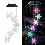 hardoll Solar Powered Decorative Hanging Windchimes Light Snowflake Shaped Multicolor Waterproof Outdoor Home Garden Yard (Pack of 1)