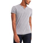 Lucky Brand Men's Venice Burnout Notch Neck Tee Shirt, Frost Grey, Large