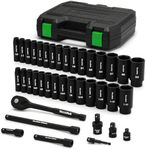 TecoTek 1/2" Drive Deep Impact Socket Set, 38-Piece Socket Set SAE 3/8 to 1-1/4 inch and Metric 10-32mm Size, Includes Extension Bars, Universal Joint, Adapter and Ratchet Handle, 6 Point, Cr-V Steel