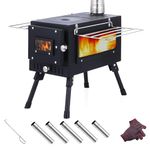 Yivke Wood Burning Stove, Stainless Steel Camping Stove, Portable Hot Tent Stove for Heating, Camp Wood Stove with 5 Section Chimney Pipes & Gloves for Outdoor Cooking, Ice Fishing, Black