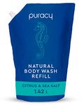 Puracy Natural Body Wash Refill - 48 fl oz / 1420 ml - Body Wash Sensitive Skin - 98.6% Pure Plant Ingredients - Body Wash Women, Men & Kids - Moisturizing Body Wash/Shower Gel - Sea Salt & Citrus