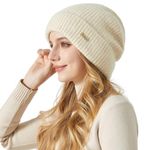 FAVOREAL Womens Warm Knit Beanie Hat Winter Skull Caps Slouchy Hat Cotton Cloth Lined Tuque Thick Knitted Hat for Lady (Beige)