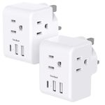 2 Pack Canada to UK Ireland Travel Plug Adapter, Type G Power Plug Adapter with 3 Outlets 3 USB Ports(1USB C), European Travel Plug Adapter for US CA to England Scotland Irish Singapore Dubai HongKong