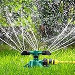 ENJSD Garden Sprinkler, Automatic Lawn Sprinkler, 360 Degree Rotating Durable 3 Arms Adjustable Water Sprinkler Gardening Irrigation System Covering Large Area for Watering Lawn Plants Flowers Veggies