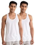 DAMENSCH Men'S Neo-Cotton Ribbed Round Neck Vest- Pack of 2- Cotton White- Medium