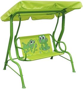 vidaXL Children's Steel Swing Seat with Sunshade Canopy in Green - Outdoor Garden/Patio Relaxation for Kids
