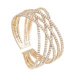 Sparkly 6 Rows Cross Rhinestone Crystal Multilayer Arm Cuff Bangle Bracelet for Women Costume Jewelry Formal Wedding Party (Gold)