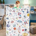 Space Throw Blankets for Kids, Soft Fleece Baby Blankets Space, Cozy Flannel Space Planets Blanket, Fluffy Fuzzy Outer Space Rocket Astronaut Galaxy Universe Blanket for Newborn Boys Crib, 30x40 Inch