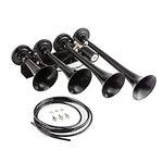 Partol Train Air Horn Quad Trumpet Truck Air Horn Super Loud 135DB 12V 4 Trumpets Car Vehicle Horns for Trucks/Marine/Semi/Pickup/RV/SUV (Black)