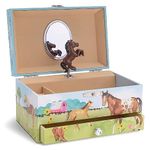 Jewelkeeper Girl's Musical Jewellery Storage Box with Pull-out Drawer, Horse and Barn Design, Home on the Range Tune | Child Jewellery Boxes, Musical Horse Jewellery Box, Brown Horse Jewellery Box