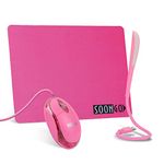 SOONGO Pink Mouse Pad Kids Mouse for Laptop USB LED Light 3 in 1 Gift Combo Mice Pad Non-Slip Rubber Base Touch Dimmable Flexible USB Laptop Reading Lamp for Computer Laptop Home Office Travel