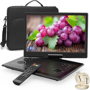 17.3" Portable DVD Player with Bluetooth Hadphones and Carrying Bag,15.4" Wide-Viewing-Angle HD Screen,6-Hours Rechargeable Battery,Car DVD Player for Kids,Support Bluetooth/HDMI in/AV/CD/VCD/DVD/USB