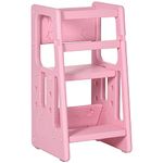 Qaba Toddler Kitchen Helper 2 Step Stool with Adjustable Height Platform and Safety Rail, Pink