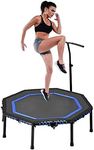 BLOODYRIPPA 48'' Silent Mini Trampolines with Adjustable Handrail, Folding Design, Easy to Set up, Indoor Rebounder for Cardio Trainer, Max Load 120kg, Blue