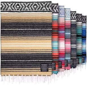 Authentic Large Handwoven Mexican Blanket - Soft Yoga Blanket - Durable Serape Blanket - Lightweight Falsa Blanket, Beach Blanket, Camping Blanket, Picnic Blanket, Outdoor Blanket 70"x50" - Sand