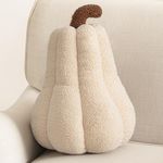 Phantoscope Teddy Fleece Squash Pumpkin Throw Pillows, Thanksgiving Ultra Soft Sherpa Decorative Cute 3D Shaped Cushion, Off White, 16 x 12 inches