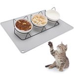 Phoetya Cat Bowl Set of 3, Ceramic Cat Food Bowl with Stand Pet Bowl Mat Tilted Elevated Cat Feeding Station Kitten Food Storage Bowls Anti Vomiting Raised Puppy Dish Feeder for Small Dog(Black)