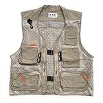 Men Mesh Breathable Multi-Pocket Vest Outdoor Travelers Fly Fishing Photography (Khaki, XXL)