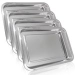 Stainless Steel Trays - Romlon 4Pcs 13.5'' x 10" Flat Bottom Tattoo Tray Instrument Lab Instrument Dental Tool Tray for Body Piercing Tattoo Supplies Service Industry Bathroom Hair Salon Household Pet