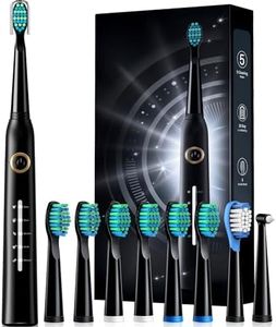 Electric Toothbrush, Sonic Toothbrushes with 8 Brush Heads 40000 VPM 5 Modes, Sonic Toothbrushes Fast Charge 4 Hours Last 30 Days (Black)