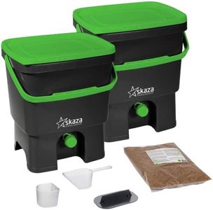 skaza Bokashi Organko Lot de 2 bacs à Compost en Plastique recyclé avec Son Son Bokashi EM 1 kg Noir/Vert