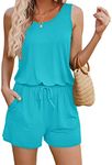 ADOME Shorts Romper for Women Summer Casual One Piece Jumpsuits with Pockets Light Green XXL