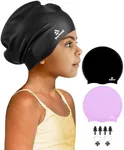 2 Pack Kids Extra Large Swim Cap for Long Thick Hair, Waterproof Silicone Swimming Cap for Toddler Child Youth Girls Boys, Durable Swim Hats Bathing Caps for Braids, Dreadlocks, Extensions, Afros-1