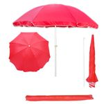 RAINPOPSON Garden Umbrella without Stand 42In/7ft Outdoor Big Size Canopy Patio Umbrella (Red)