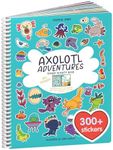 Cupkin Axolotl Sticker Book Activity, Toddler Airplane Travel Essentials, 300+ Axolotl Stickers for Kids + Eight Scenes + 8 Coloring Book Pages, Animal Lover Children's Gift, Kids Crafts for Ages 2-8