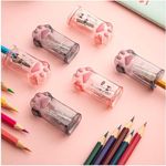 6pcs Cute Cat Paw Pencil Sharpeners, Kawaii Manual Pencil Sharpeners, Pink and Grey Sharpeners with Lid for Adults, Kids and Students