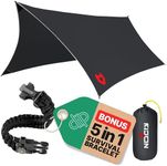 Rain Fly 12x10 Lightweight Survival Camping Tarp; 100% Waterproof; Makes a Great Backpacking Tarp or Hammock Shelter; Comes in Multiple Colors, Survival Bracelet Included; Black