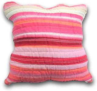 DaDa Bedding Throw Pillow Cover - Scalloped Happy Stunning Stripes - Multi Colorful Pink Red Green Case - Square 18" x 18" - 1-Piece