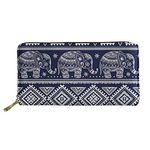 JEOCODY Navy Blue Mandala Elephant Wallet Mandala Geometric Women Leather Purse Coin Pocket Card Slots Shopping Money Clips Clutch Bag Phone Holder Ladies Handbag Gift