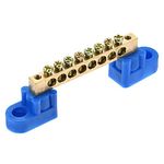 sourcing map Terminal Ground Bar Screw Block Barrier Brass 8 Positions Blue for Electrical Distribution