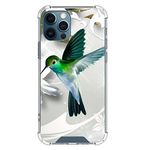 ZHONGWEI Clear Phone Case Suitable for iPhone 12/12 Pro with Green Hummingbird Pattern Four Corner Reinforced Shockproof and Protective Phone Cover Case