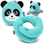 BCOZZY Kids Chin Supporting Travel Pillow for 3-7 Y/O- Stops the Head from Falling Forward- Comfortable Road Trip Essential. Soft, Washable, Small Size, Light Blue, Panda Bag and Panda Moodizz