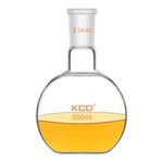 XCD Glass Flat Bottom Flask FBF, Heavy Wall Single Neck Flat Bottom Boiling Flask with 24/40 Standard Taper Outer Joint, 500 ml