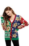 U LOOK UGLY TODAY Women's Christmas Cardigan Funny Novelty Knitted Jumper for Party Sweater, Gingerbread, S