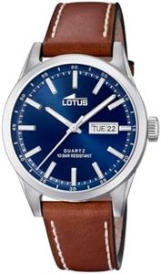 Lotus Reloj Hombre 18671/3 Acero Clasico Caja de Acero Inoxidable 316l Plateado Correa de Cuero Marrón